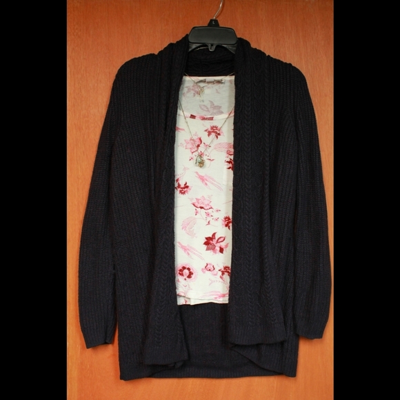 Dark Navy Knit Cardigan, Size Petite Small - Picture 3 of 5